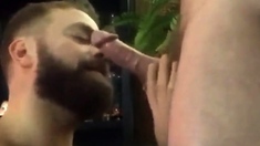 Bearded guy suck and swallow